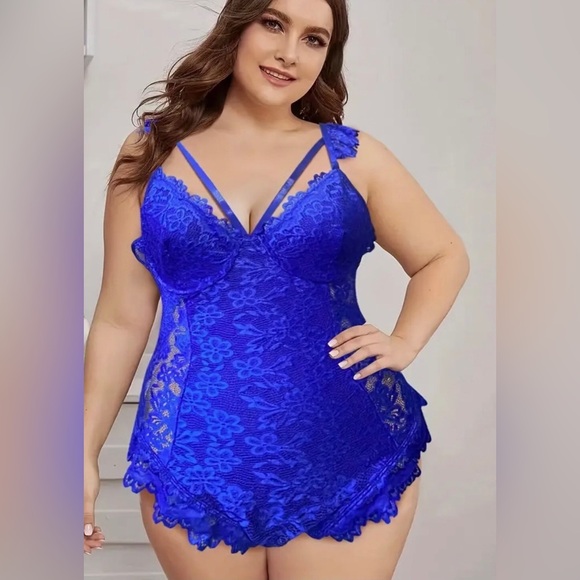 Womens Plus Size Sexy Electric Blue 1pc Teddy Nightie Lingerie 1XL (14) - Picture 1 of 10